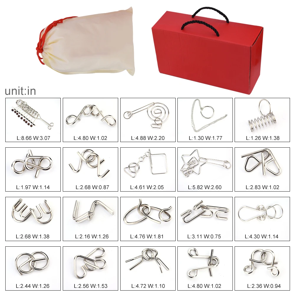 20Pcs Metal Wire Puzzles Set IQ Puzzle Mind Brain Teasers Training Educational Toys Wire Puzzle