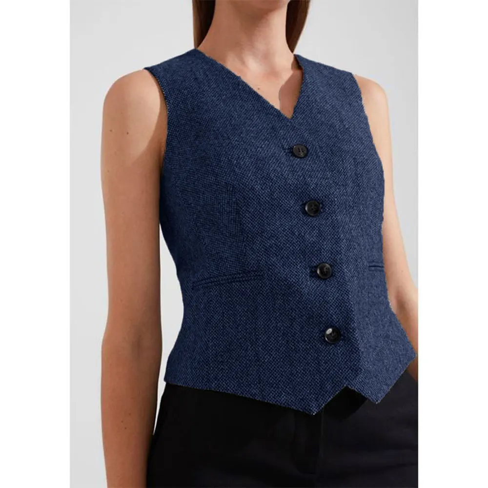 Ladies V Neck Waistcoat Herringbone Tweed Single Breasted Suit Knit Vest Women\'s Sleeveless Jacket Wedding Party New Style