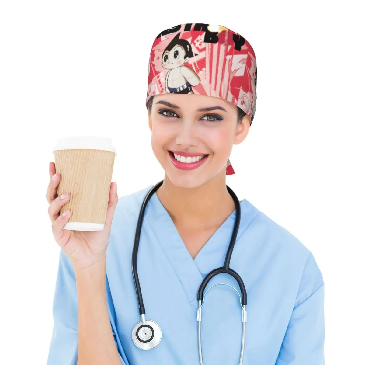 カスタム調整可能なA-アストロードボーイロボットアニメワーキングハット男女兼用ホットスクラブキャップスクラブ看護師ドクター外科医キャップ（看護師用）