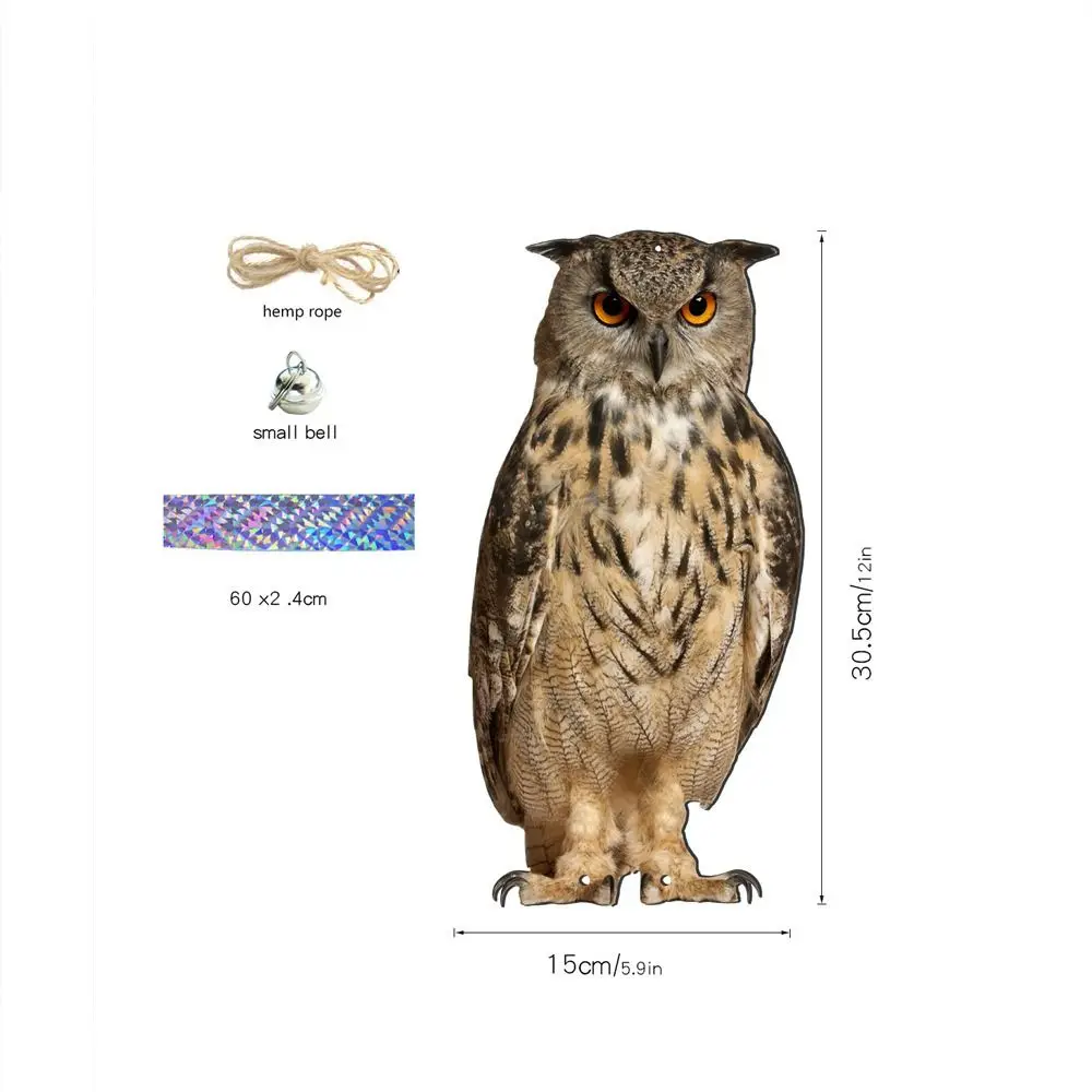 

With Bells Bird Repel Owl Scarecrow Rectangle Hanging Fake Bird Scare Device Waterproof Bird Repeller Garden Decoration
