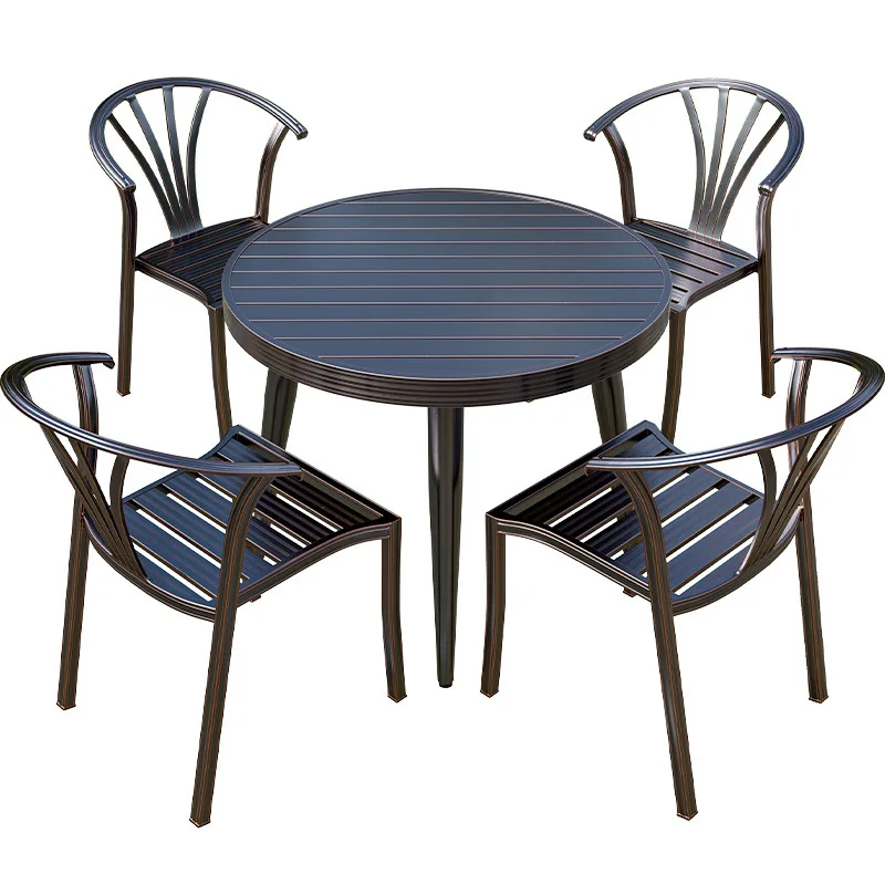 

Outdoor tables and chairs courtyard villa all-aluminum alloy round table outdoor waterproof and sunscreen garden open-air