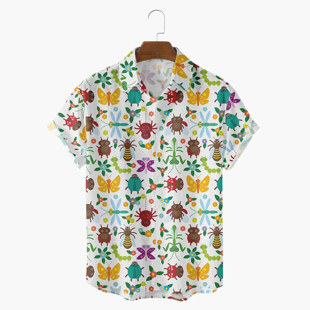 

New Cross-border Summer Insect Spider Floral 3D Digital Printing Trend Loose Short-sleeved Shirt Men's European Size Top