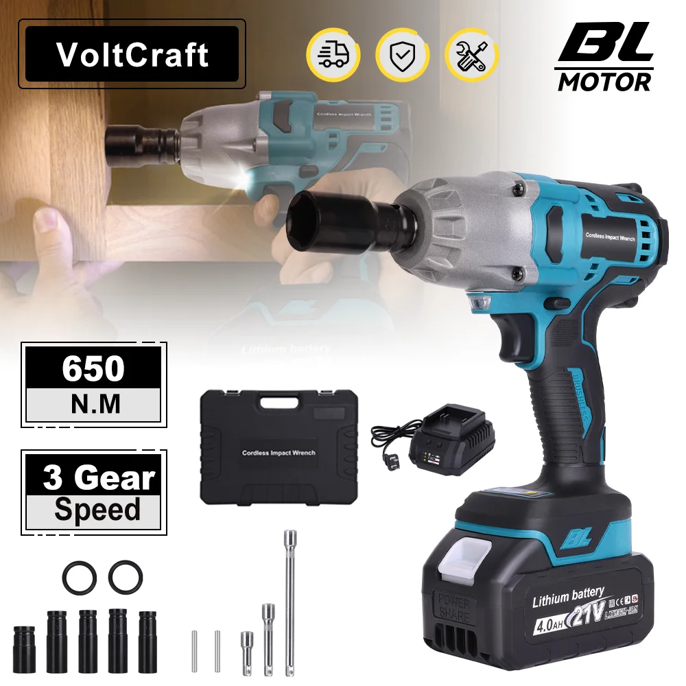 

650N.m 3 Gears Brushless Electric Impact Wrench Cordless Electric Wrench 1/2 inch for Makita 18V Battery Screwdriver Power Tools