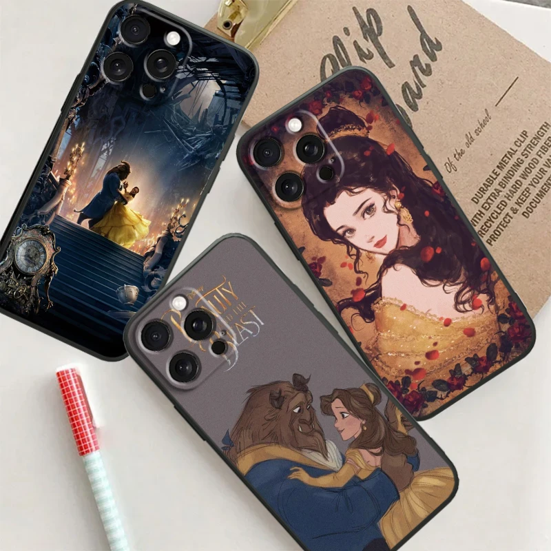 Princess Belle Disney Cartoon For Apple iPhone 16 15 14 13 12 11 XS XR X Pro Max Plus Mini Black Cover Phone Case