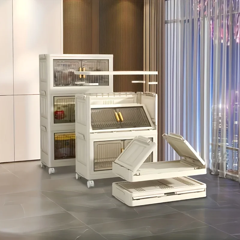 خزانة تخزين عملية قابلة للتكديس مع أبواب وعجلات - منظم بلاستيكي واسع متعدد الوظائف - رف تخزين عملي #5