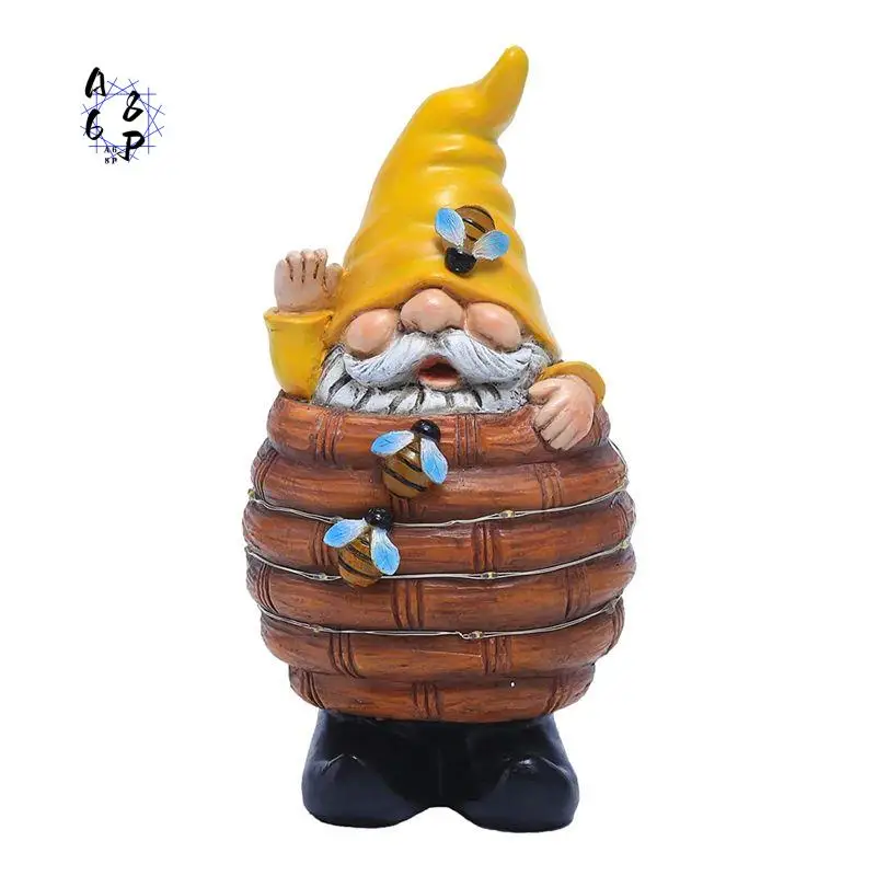 A68P-Solar Garden Gnome Statue, Funny Resin Bee Gnomes Figurine With Solar Light, Outdoor Honey Gnome Decor For Garden Yards