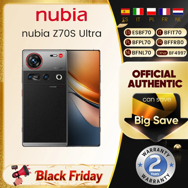 Nubia Z70S Ultra 5G Smartphone Snapdragon 8 Elite 6.85''AMOLED affichage néovision AI photographie 4.0 50MP 144Hz 6600mAh NFC IP69
