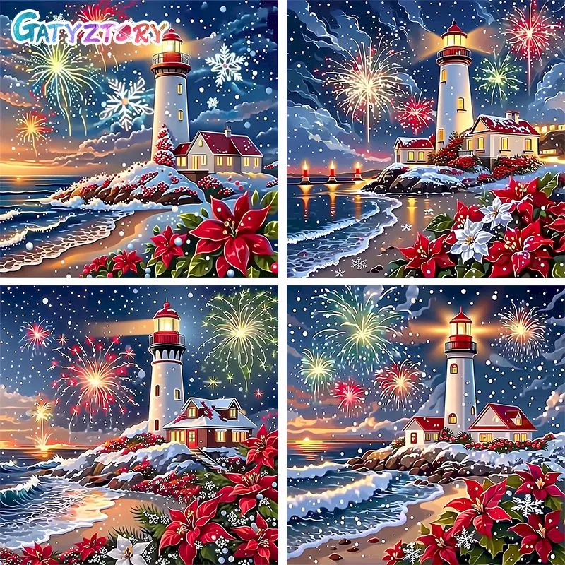 

GATYZTORY Diamond Painting Kit Create Wall Art Diamond Embroidery Lighthouse Full Round/Square Craft Supplies Home Decor Rhinest