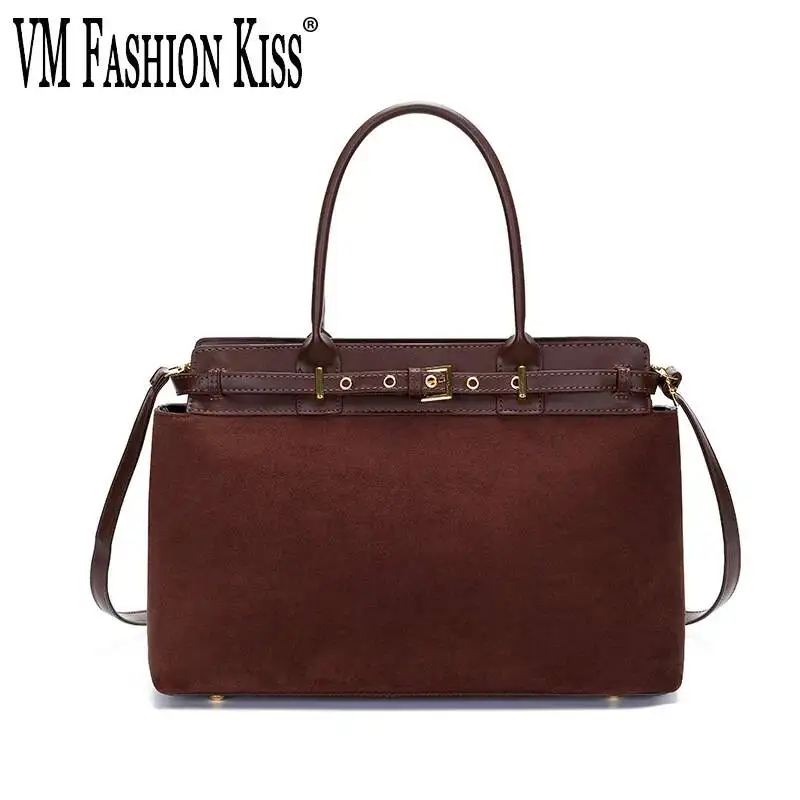 Winter Matte Coffee Camel Large Tote Russian Style Faux Suede PU Leather Women Handbag Nubuck Commuter Office Shoulder Bag