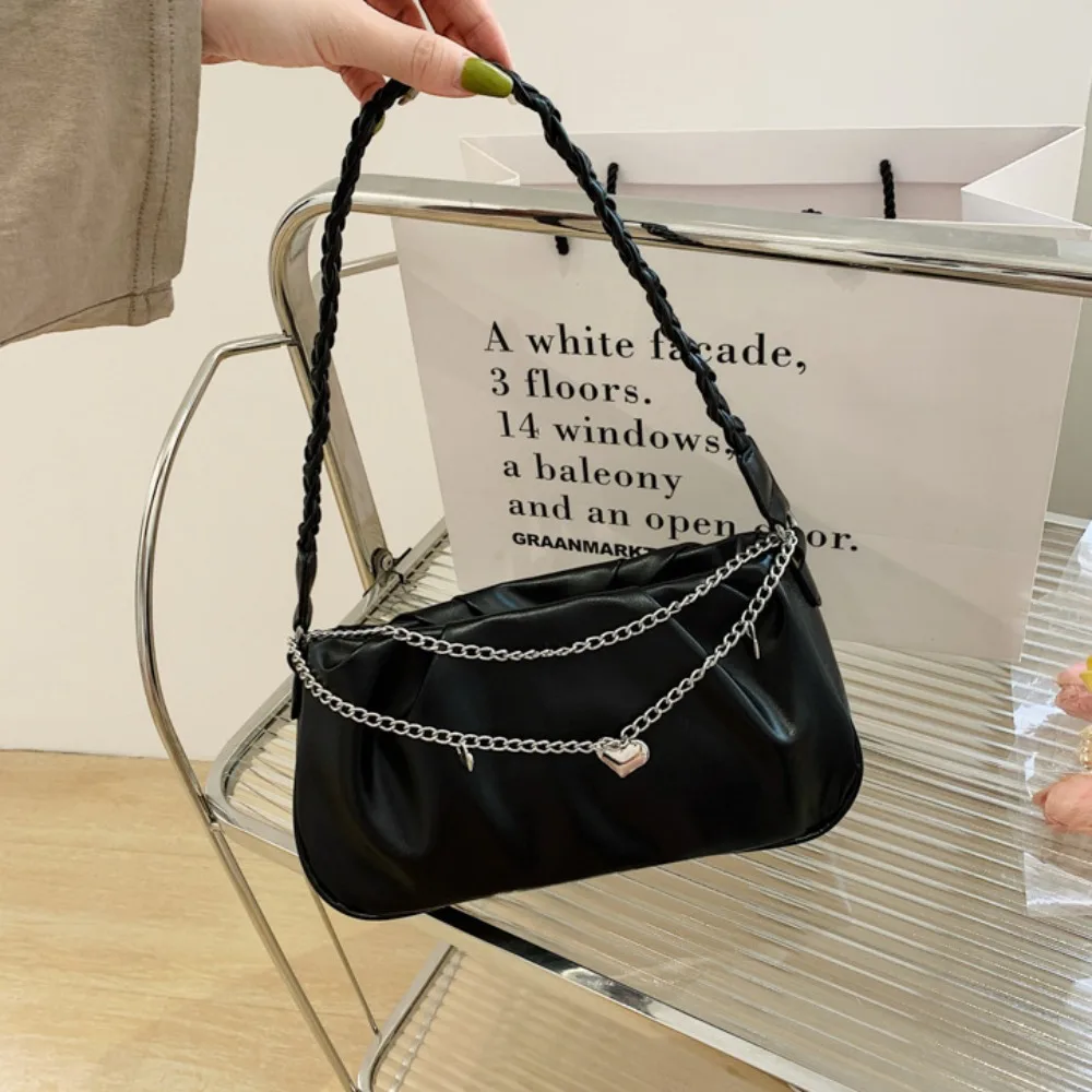 

New PU Leather Shoulder Bag Solid Color with Bag Chain Tote Bag Portable Large Capacity Handbag for Women