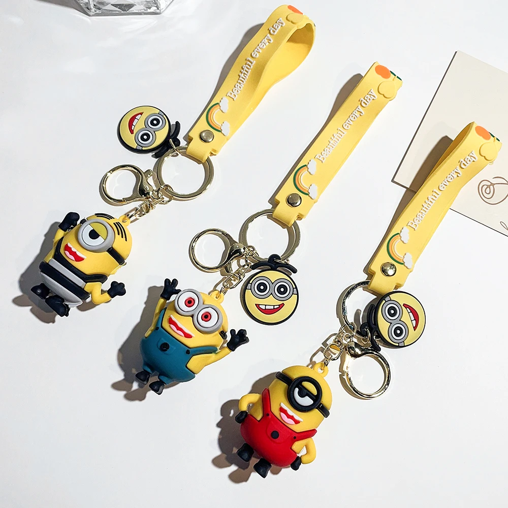 Kawaii Minions Anime Figure Keychain Cute Cartoon Model Car Keychain Backpack Pendant Ornaments Accessories Kids Toys Gifts