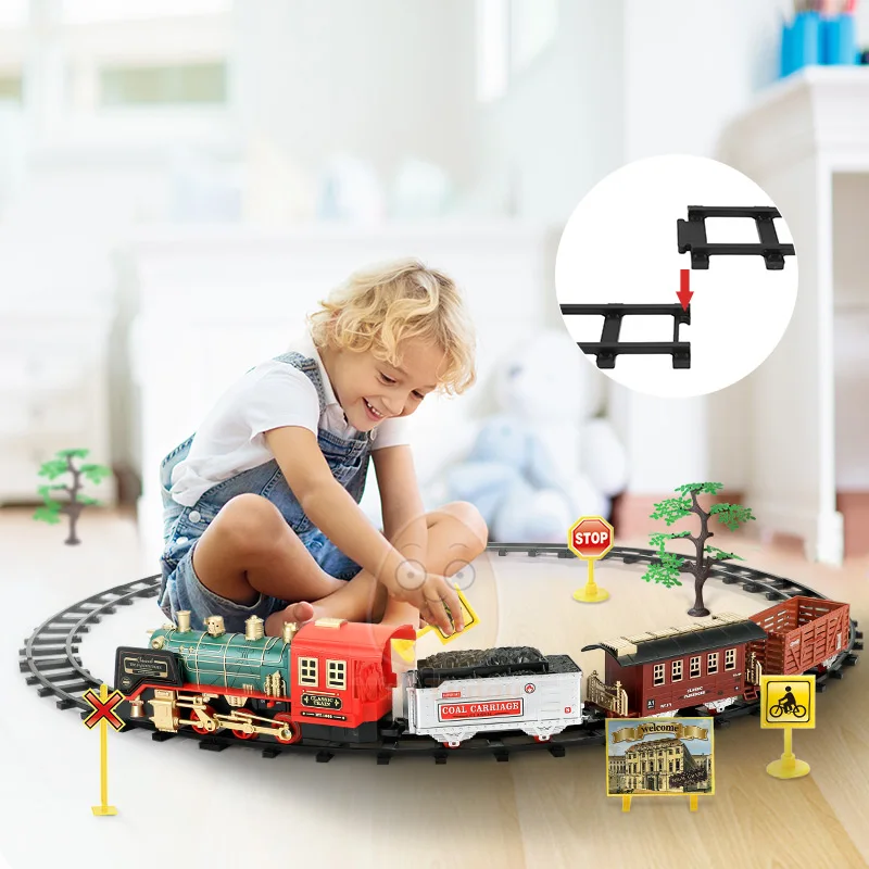 Remote Control Track Train Car Classical Simulation Water Steam Electric Railway Set Christmas Gift Educational Toy For Children