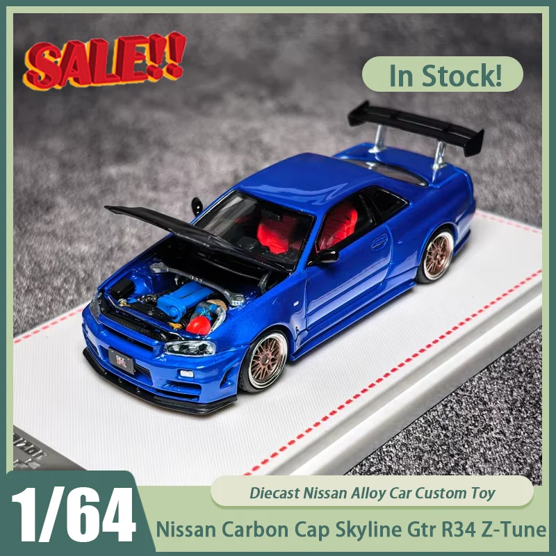 新入荷 Fh 1:64 日産 カーボンキャップ スカイライン GTR R34 Z-Tune 合金製ミニチュアダイキャスト 日産オーナメント カスタム玩具 子供向けギフト