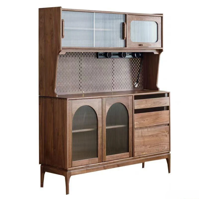 All solid wood dining side cabinet integrated against the wall kitchen dining room dishes storage North American black