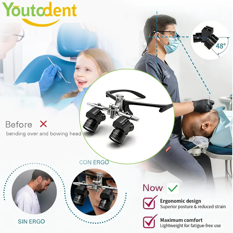 4-6X Loupes Dental Binocular Magnifying Glasses 48° Wide Angle Prevention Cervical Spondylosis Magnifier Dental surgical Loupes