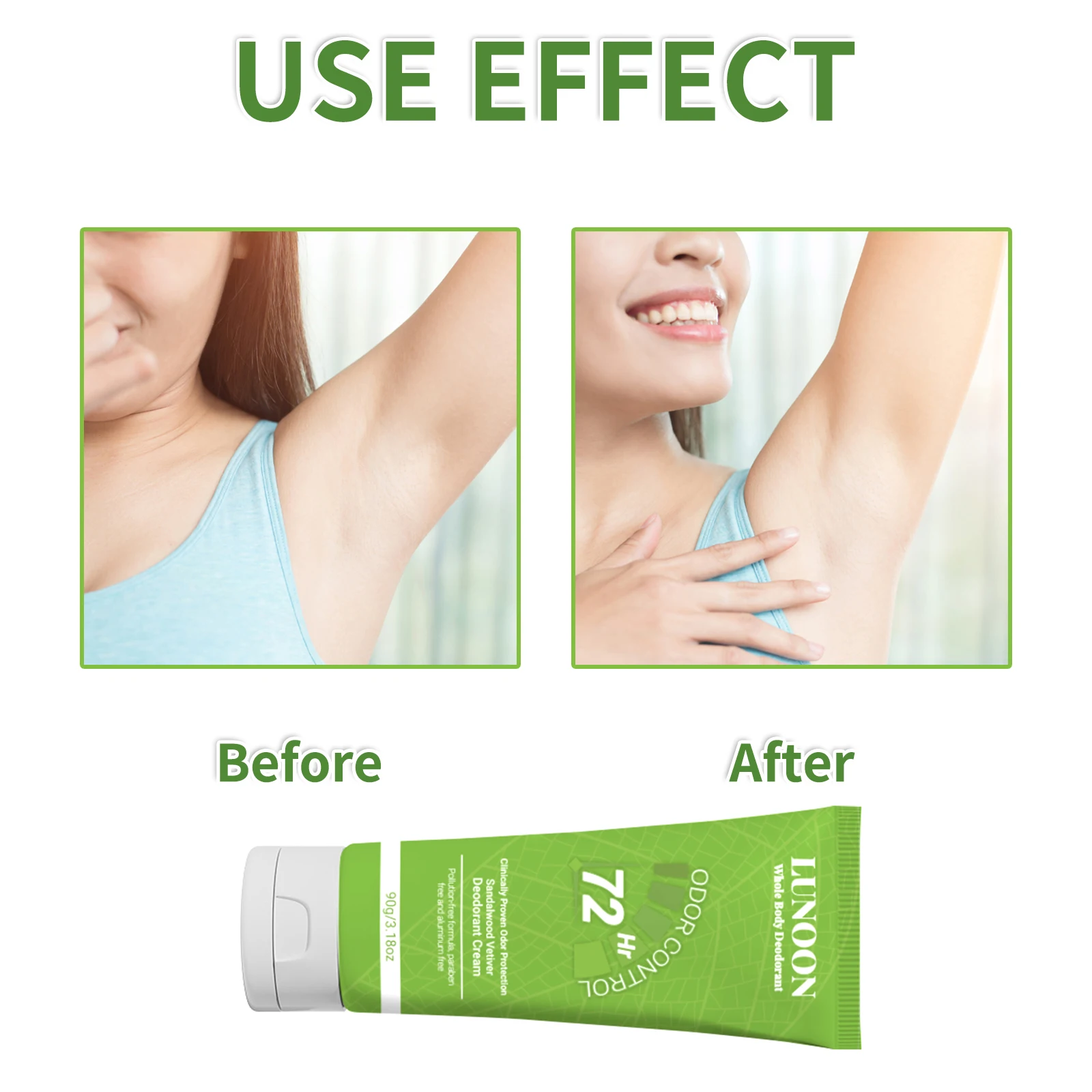 

LUNOON 90g Whole Body Deodorant Cream 72-Hour Odor Control Aroma Remover Men Women Body Fragrance Spray