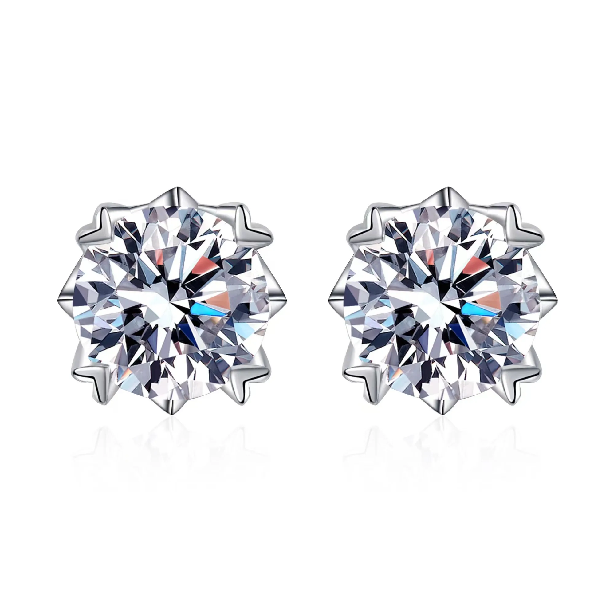 

high quality 1ct 2ct moissanite diamond round brilliant cut stud earrings 925 sterling silver earrings plated with PT950 gold