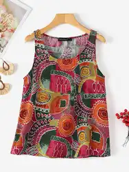 ZANZEA Vintage Printing Tank Tops Women 2024 Summer Bohemian Casual O Neck Sleeveless T-shirts Holiday Leisure Daily Camis