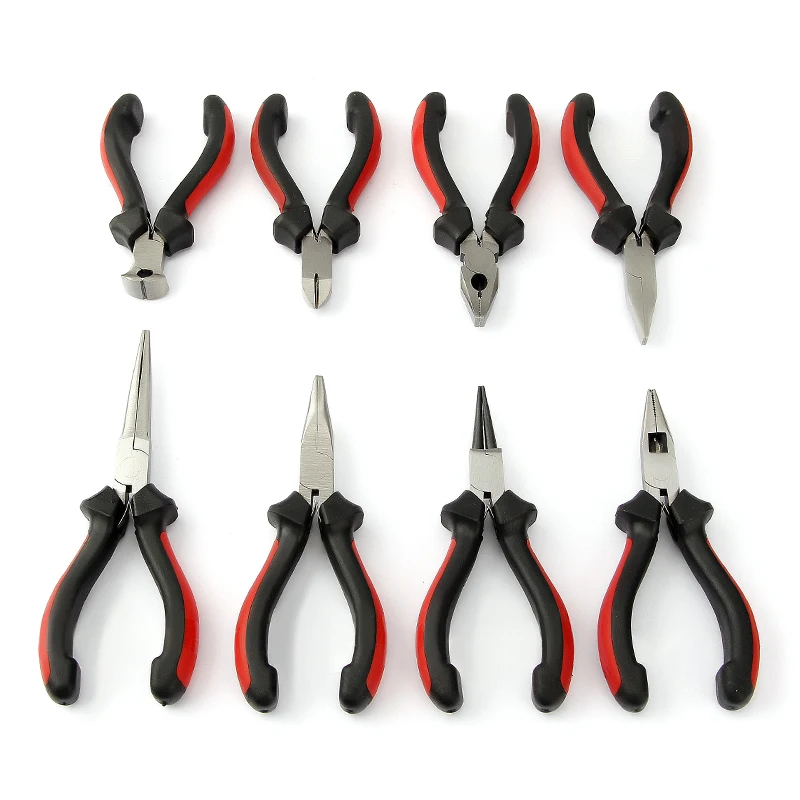 

8Pcs 4.5inch Mini Pliers Set Wire Cutter Bent-nose Flat Long Round Nose Diagonal Needle-nose Plier with Double Colour Handle