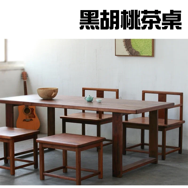 Black walnut  solid wood table, desk tea room , log literary new Chinese tea table