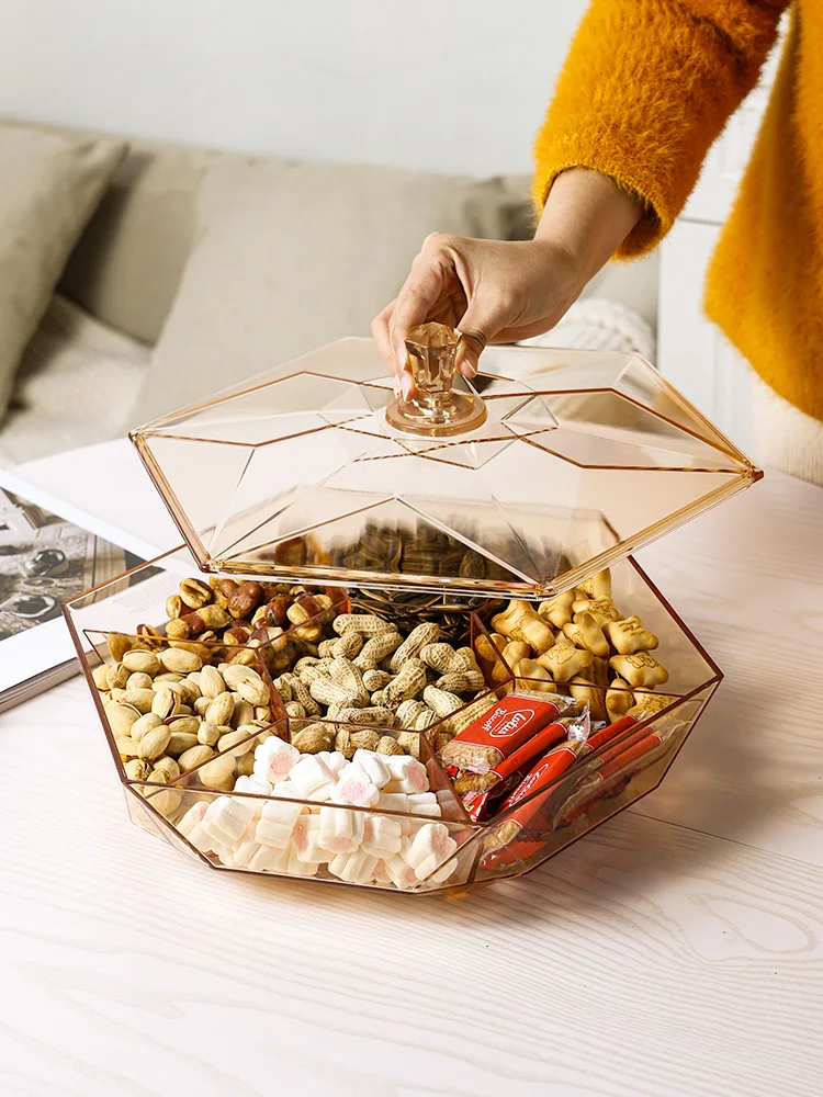 New Dried Fruit Tray Household Living Room Snack Tray Candy Plate Compartment Dried Fruit Box with Lid Candy Box Storage Box