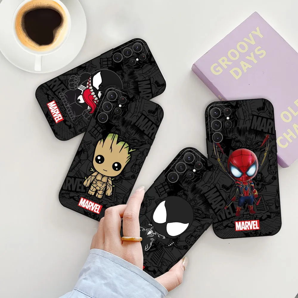 Cartoon Marvel Baby SpiderMan Groot Venom Case For Samsung Galaxy S24 S23 S22 S21 S20 Ultra FE S10 S25 Plus Black Soft Cover