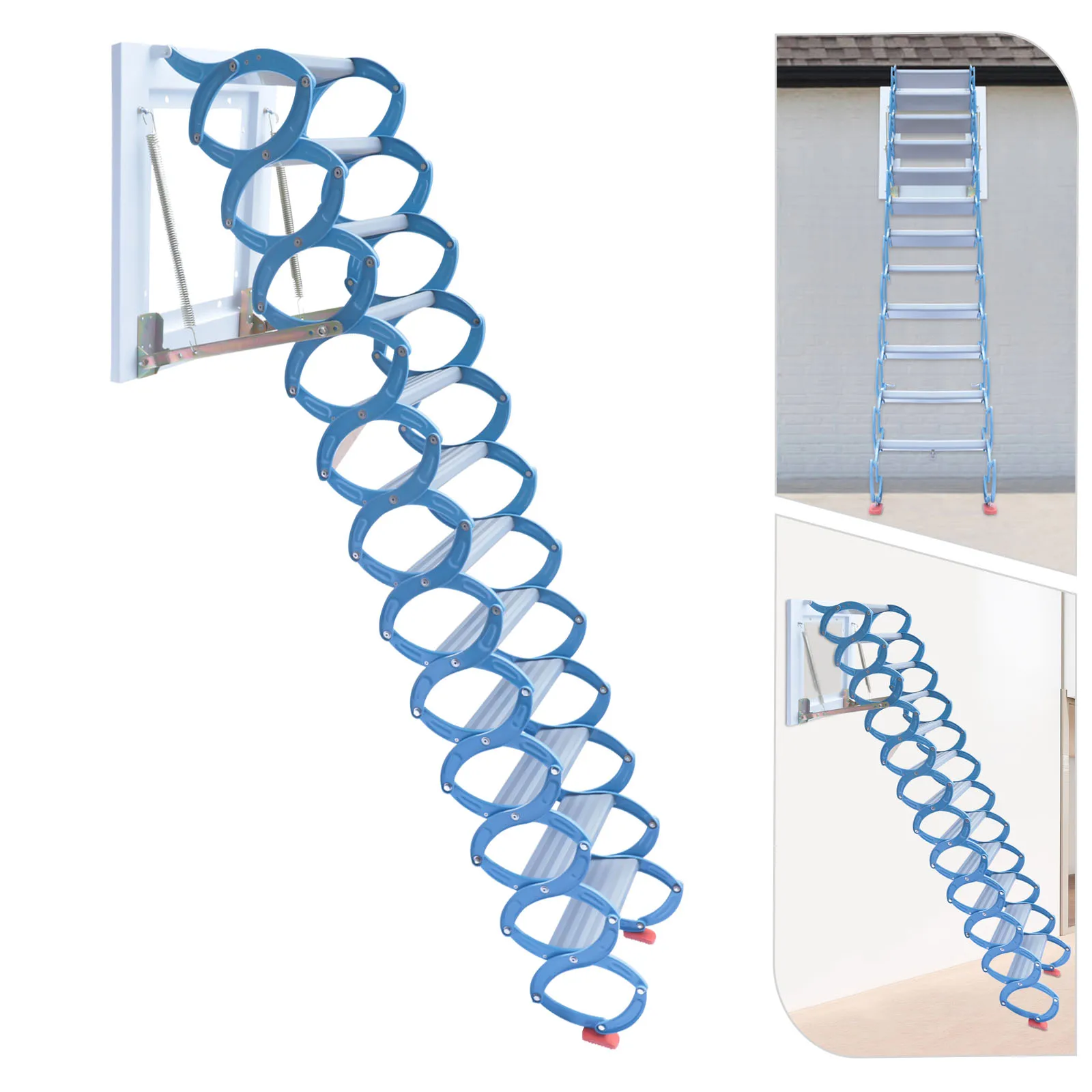 Escalier de sótão retrátil com design de parede, capacidade de carga de 881,85 libras, estrutura em forma de S, base de PVC antiderrapante para segurança e