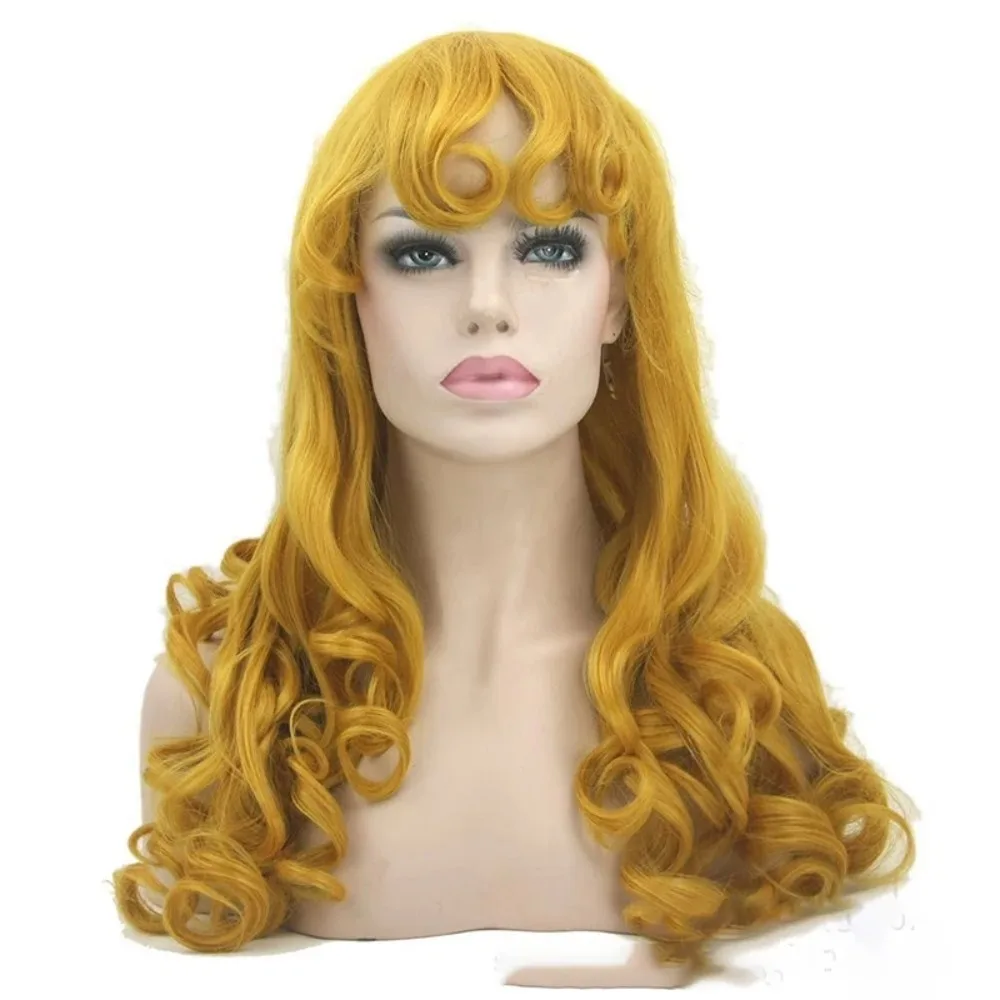 Cosplay Perücke Prinzessin Alola Dornröschen Gelbes lockiges Haar Weihnachtsfeier Dress Up Headset Perücke