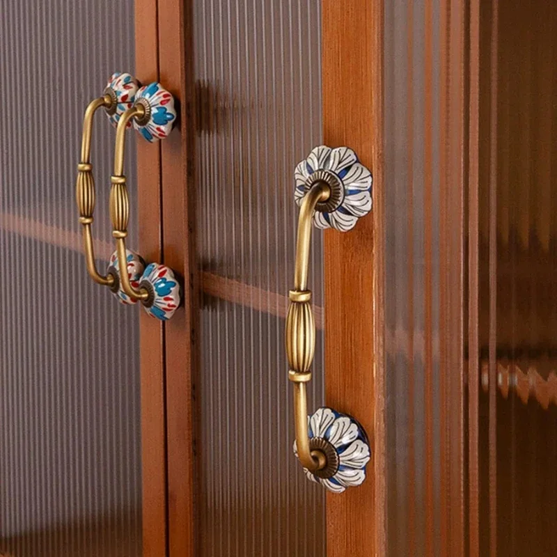 Round Ethnic Style Color Wardrobe Door Handle Ceramic Drawer Handle Furniture Single Hole European Cabinet Door Small Handle