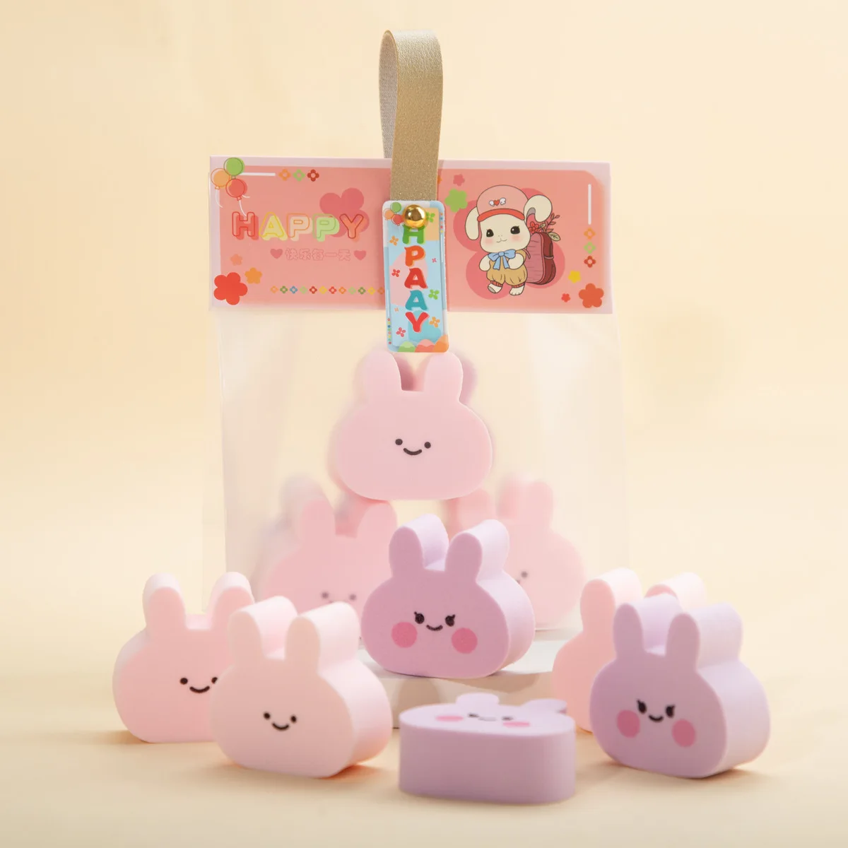 

New bunny wet and dry sponge face makeup makeup tool Pink 6 puff bag