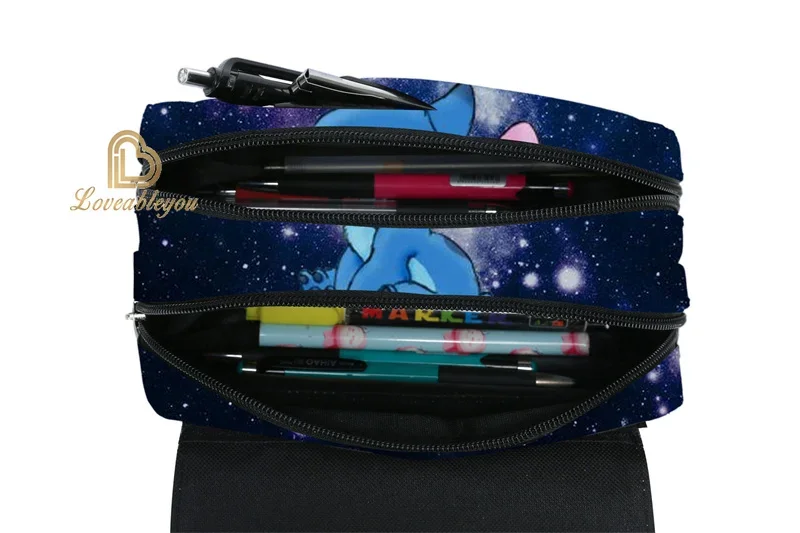 Dis Stitch Pencil Case Anime Student School Supplies Canvas Double Layer Pen Bag Wallets Coin Purse Birthday Gifts