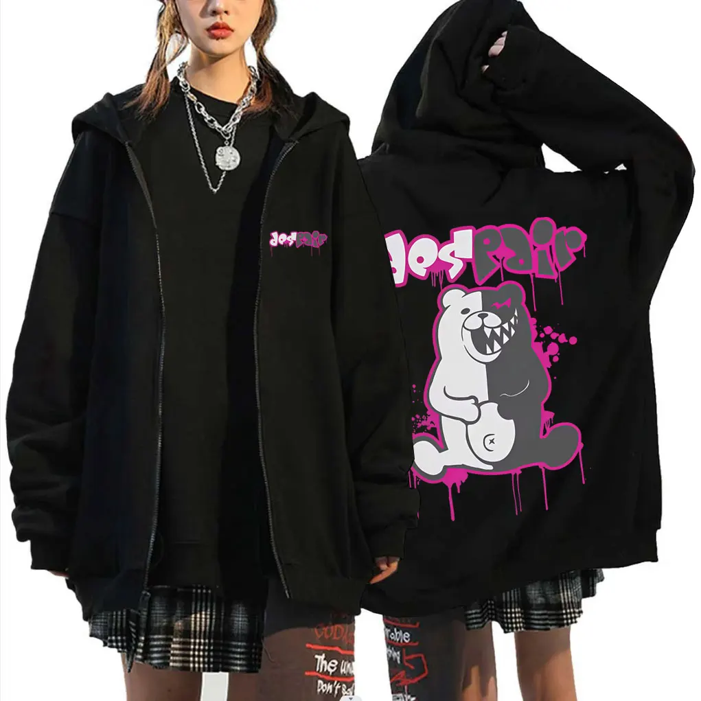 

Anime Danganronpa Monokuma Graphic Zipper Hoodie Men Women Manga Oversized Zip Up Jacket Male Fleece Cotton Zip Up Sweatshirt