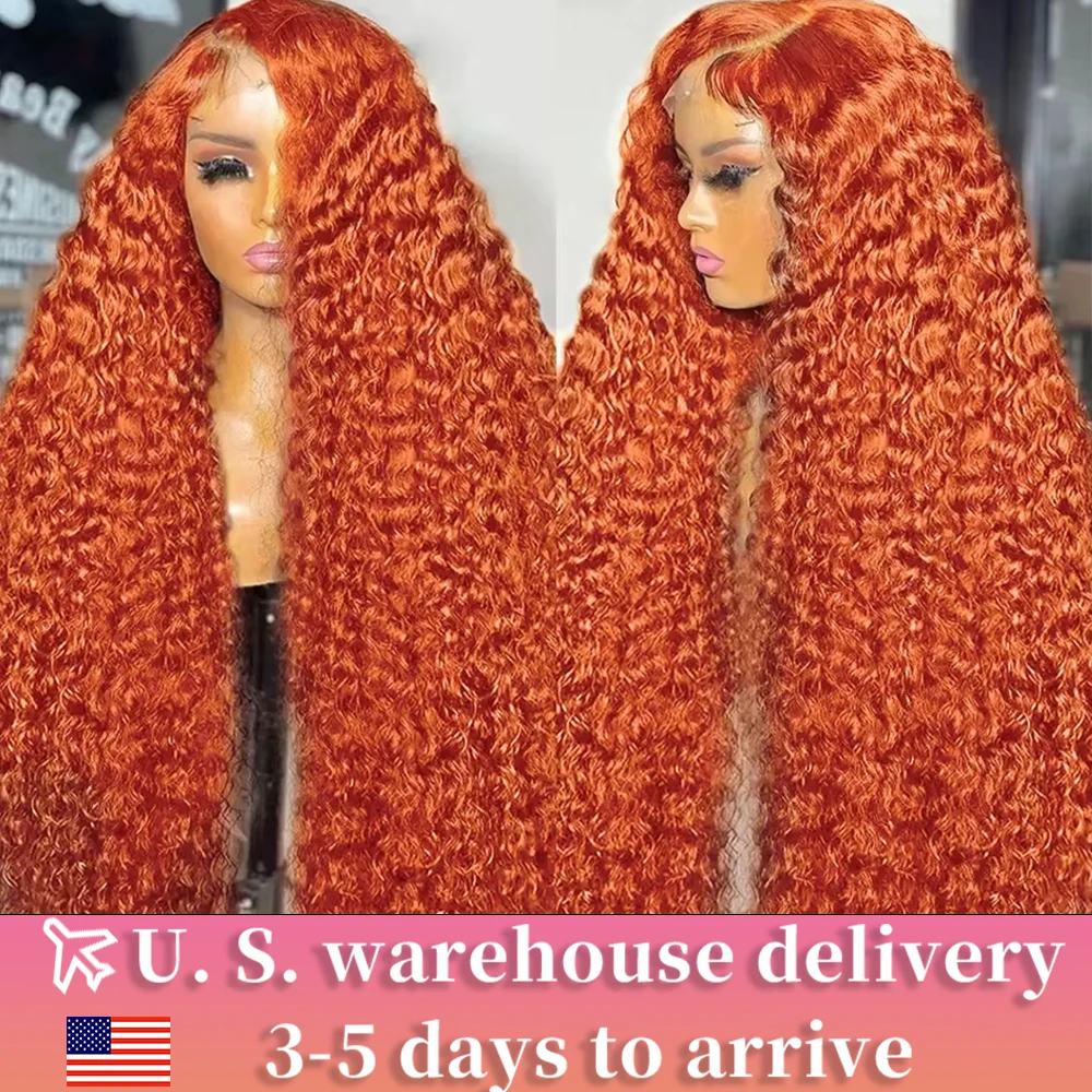 Rovess 28 30 32 Inch Deep Wave Orange Ginger 13x6 Curly Lace Front Human Hair Wigs 180 Density 13x4 Lace Frontal Wig For Women