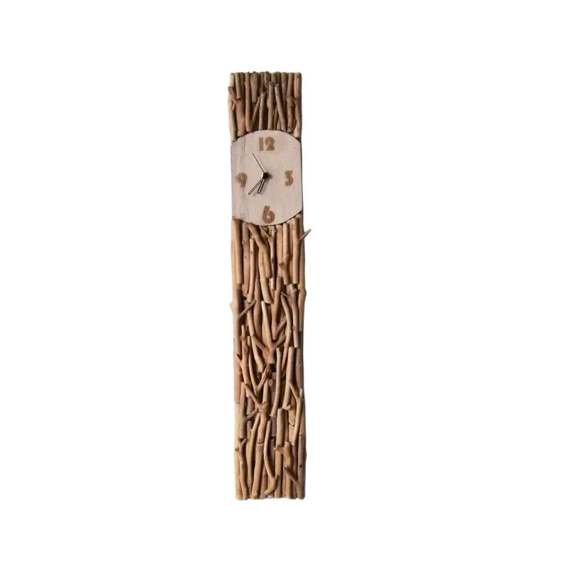 Pure handmade solid wood silent wall clock living room household rectangular clock modern simple wall decoration creativity