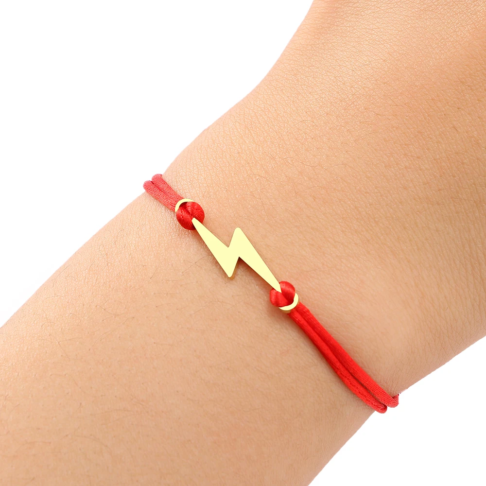 Stainless Steel Bracelets Classic Lightning Hand Braided Lucky Black Red Rope Fashion Charm Bracelet For Women Jewelry Gifts New