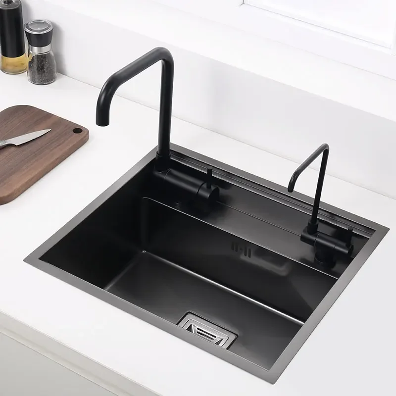 

Hidden Black Kitchen Sink Bowl Bar Stainless Steel Balcony Sink Concealed Black Bar Sink with Clean Water Tap Open Kitchen Bowl