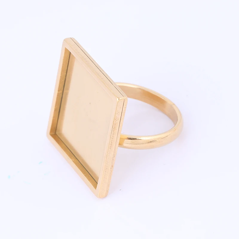 5pcs Fit 20mm Square Cabochon Ring Base Setting Blanks Adjustable Stainless Steel Bezels For Fingerring Jewelry Making Supplies