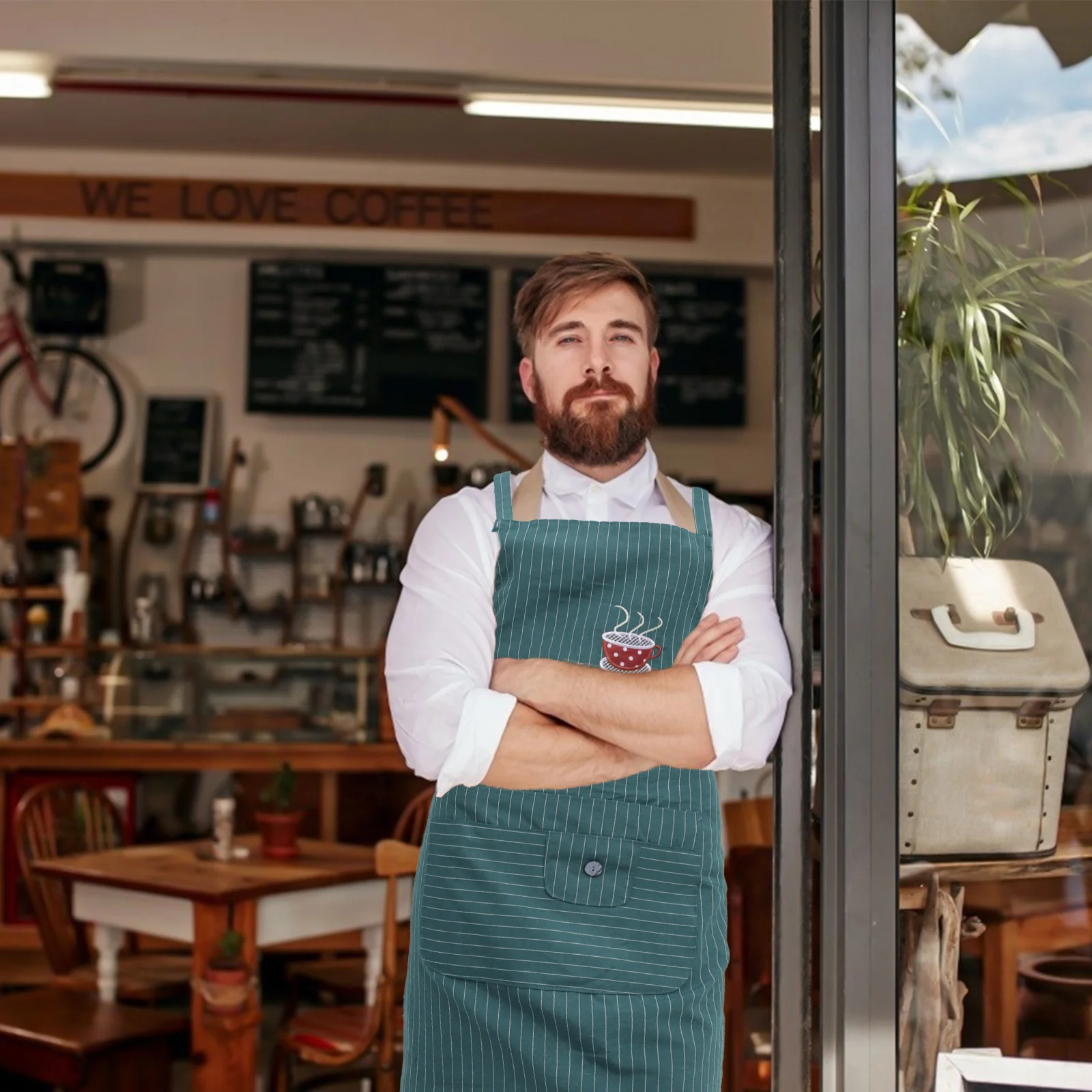 

1pc Cotton Apron For Cooking Baking Painting Household Work Anti-Stain Large Pocket Comfortable Strap Apron Pure Cotton