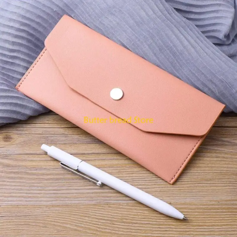 W89C Cash Envelope Wallet Leather Money Wallet For Office And Travel 6.9x3.7Inch