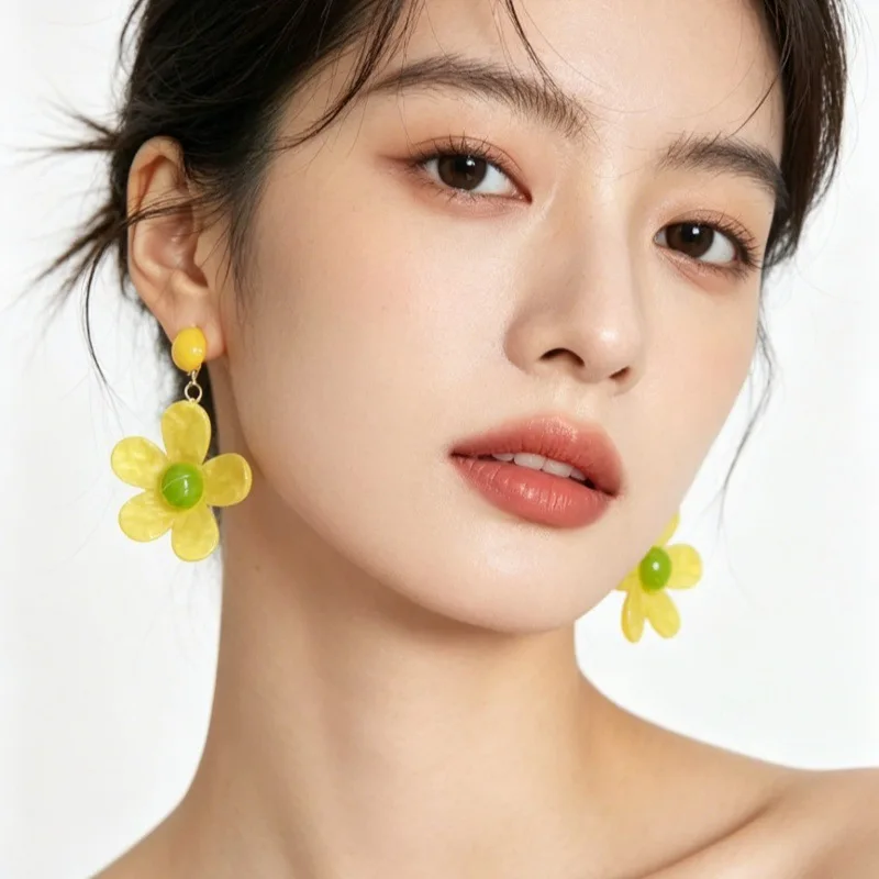 Vibrant Acrylic Floral Stud Earrings Oversized Color Block Beach Vacation Lightweight Comfortable Daily Jewelry for Women
