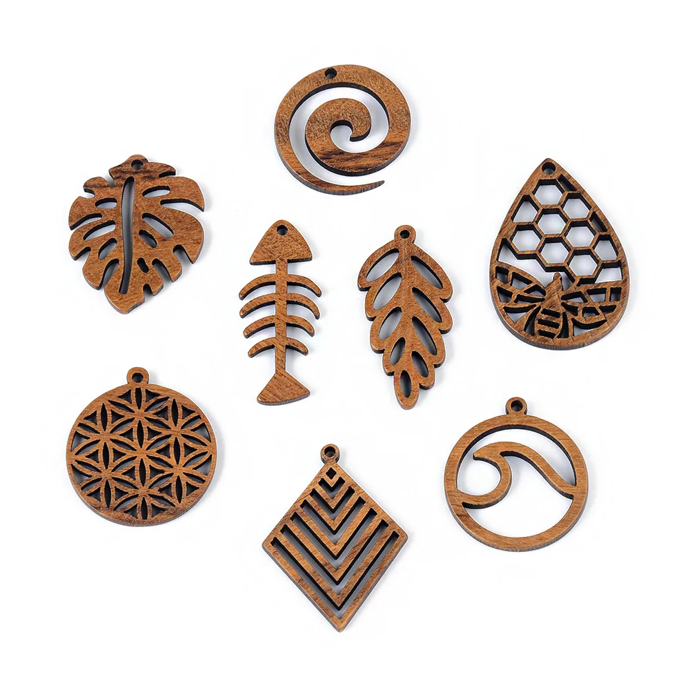 6pc/lot Fish/Flower shape Wood Pendant Resin Plate Pendants Jewelry Accessory Handmade Connector DIY Earring Component for Women