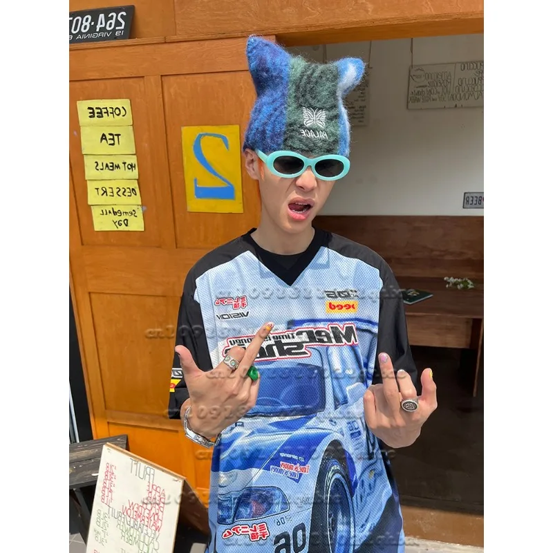 

New American Racing 3D Printed V-neck Short Sleeved T-shirt for Women's Summer Quick Drying Breathable Jersey Loose Top