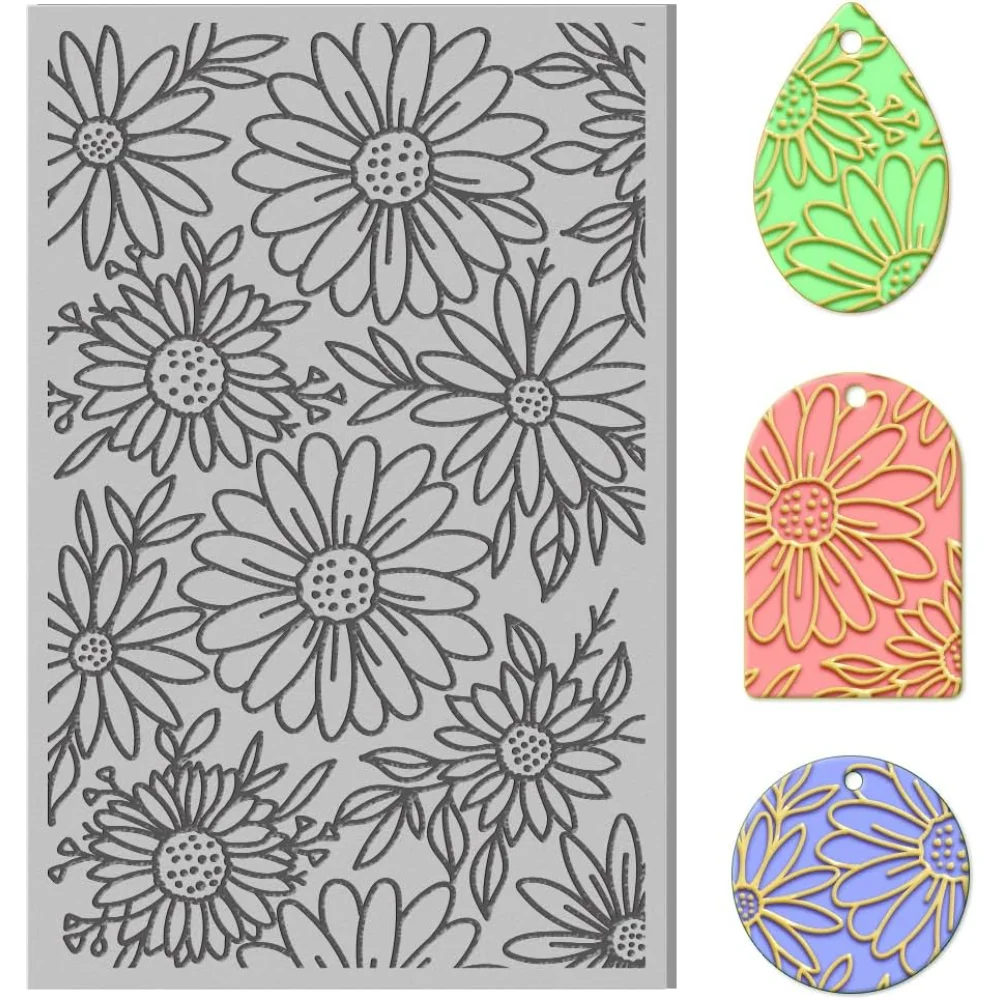 

Polymer Clay Texture Sheets Daisy and Leaves Texture Mat Flowers Clay Texture Sheets Embossing Polymer making kit