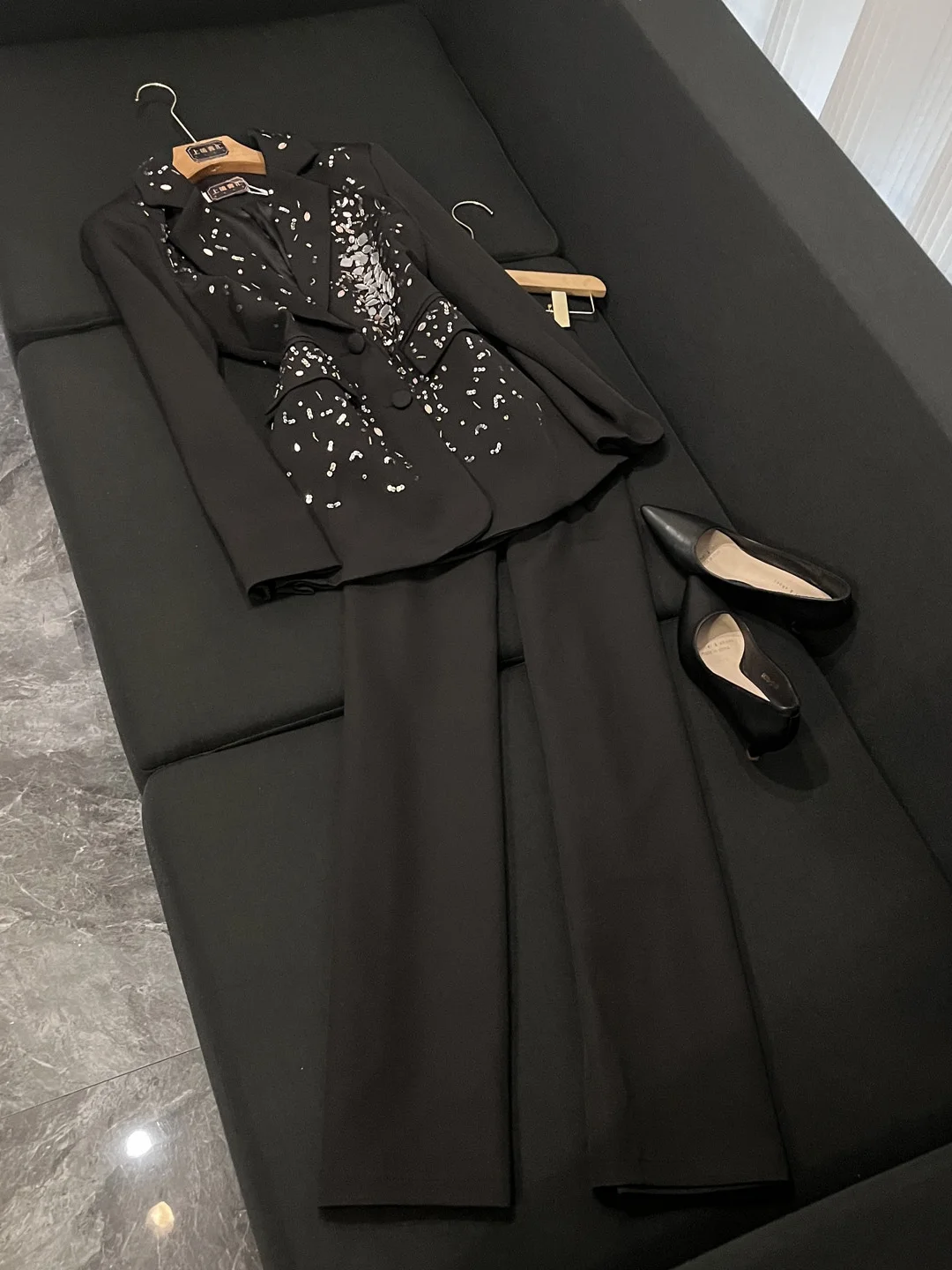 

Women's Suit Set High Waist Drapey Pants Sequin Patchwork Jaet Autumn Winter New Arrival Ele Busin Casual Outfit