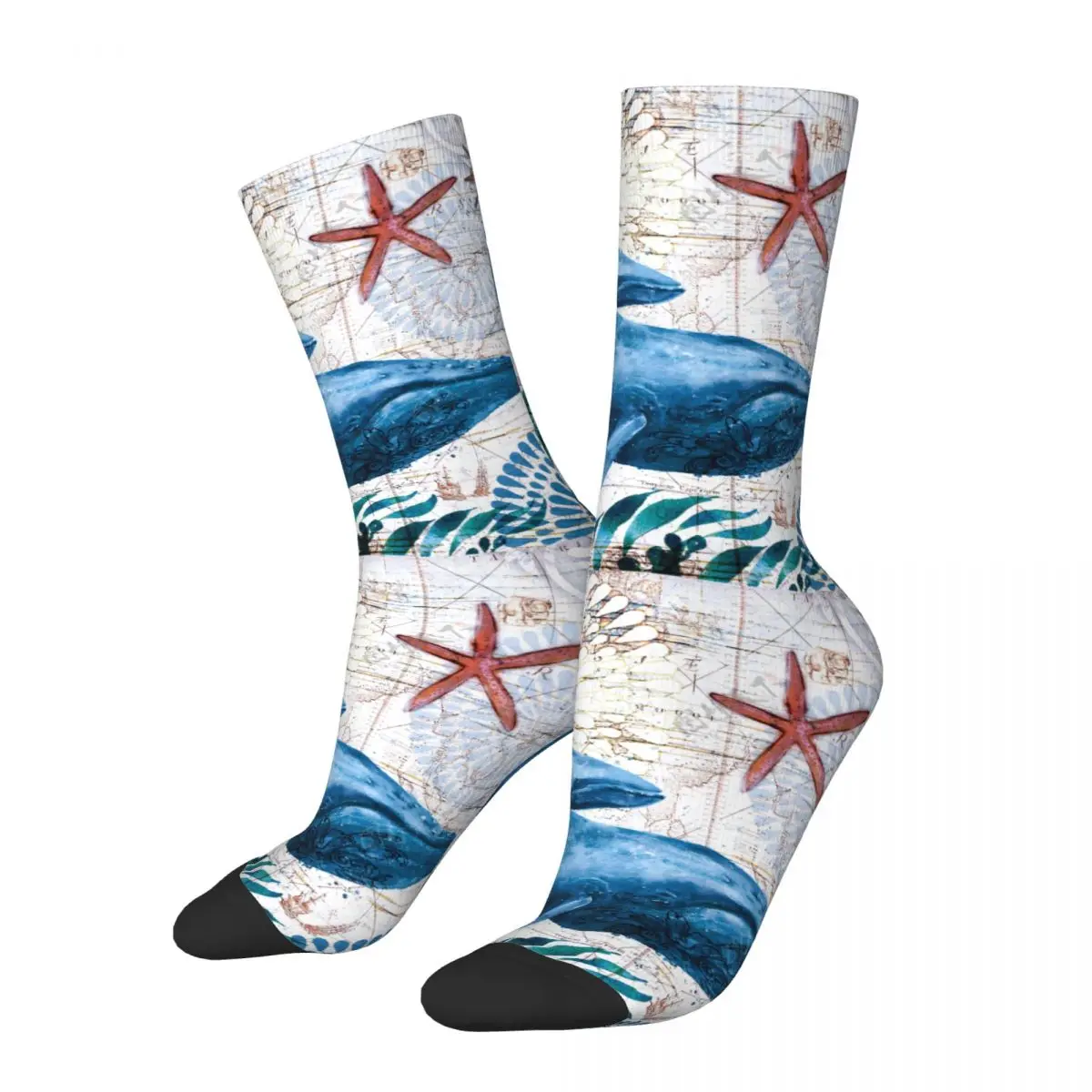 Retro Whale Men's Socks Street Style Pattern Printed Crazy Crew Sock