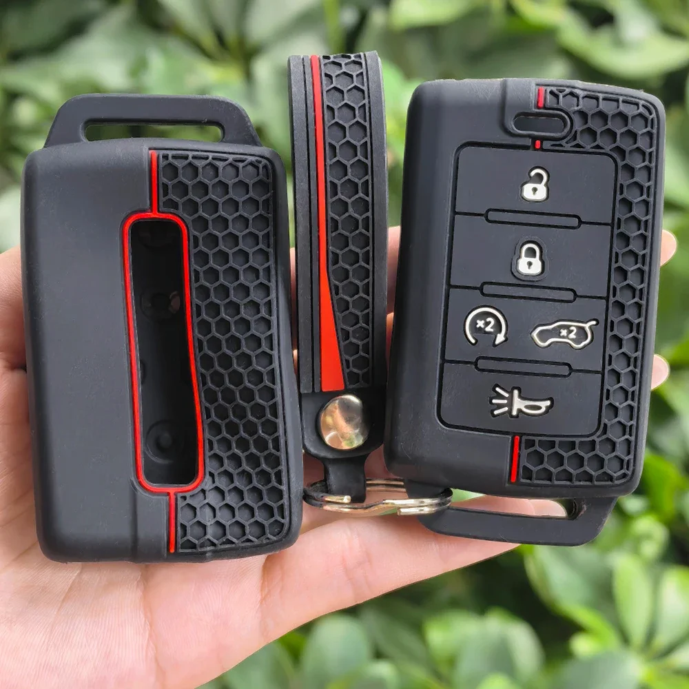 Silicone for Jeep Grand Cherokee L Wagoneer for Grand Cherokee L 5 Button Car Key Case Cover Holder Fob Keychain Accessories