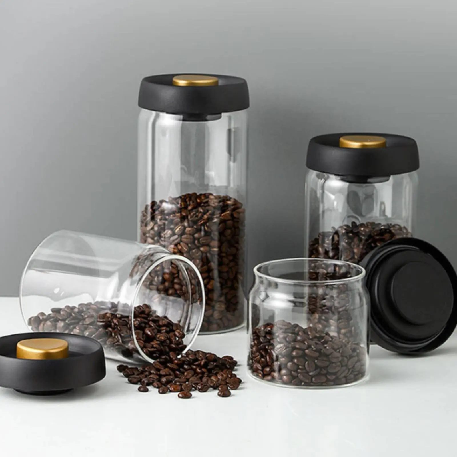 Coffee Bean Storage Jar Wide Mouth Vacuum Sealed Canister Airtight Glass Container Easy to Clean for Pantry view 3