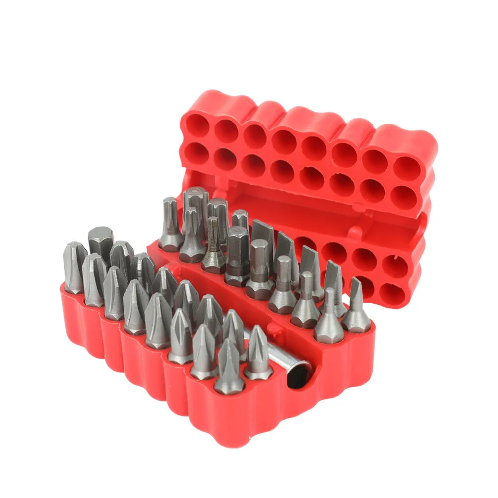 33-teiliges Set mit elektrischen Schraubendreher-Bits, Kreuz-, Sechskant- und Alien-Bits, Verlängerungsstangen und Werkzeugzubehör. – Detail 3