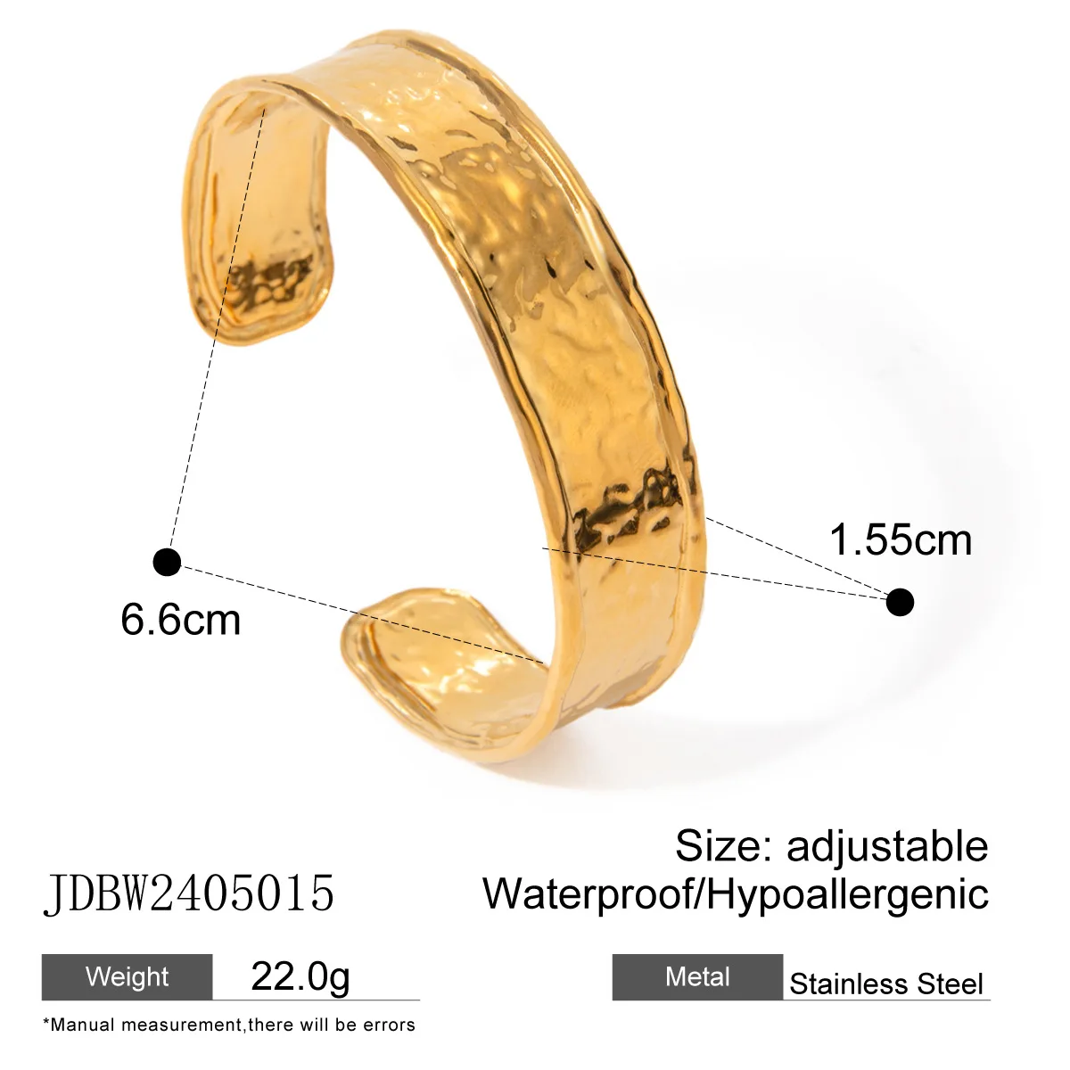 Stainless Steel PVD 18K Gold Plated Tarnish Waterproof Wide Bangles For Woman Jewelry Wholesale INS