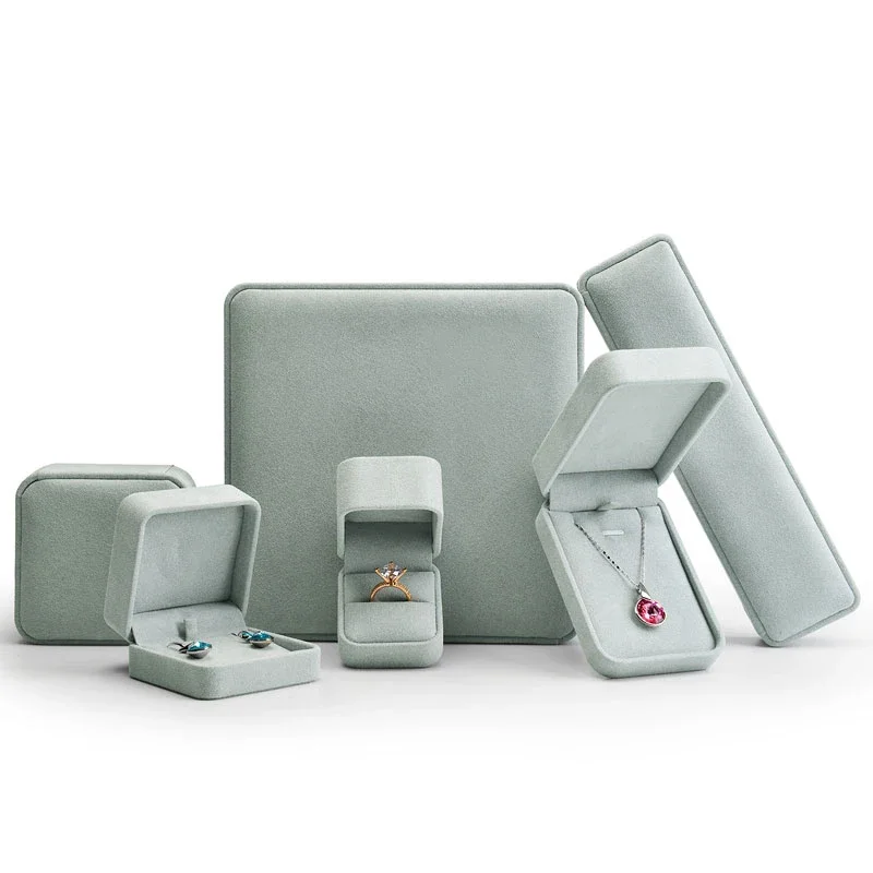 Oirlv Grey Jewelry Boxes Wholesale Velvet Gift Box Grey Earrings Jewelry Ring Box Necklace Bracelet Gift Velvet Jewelry Boxes